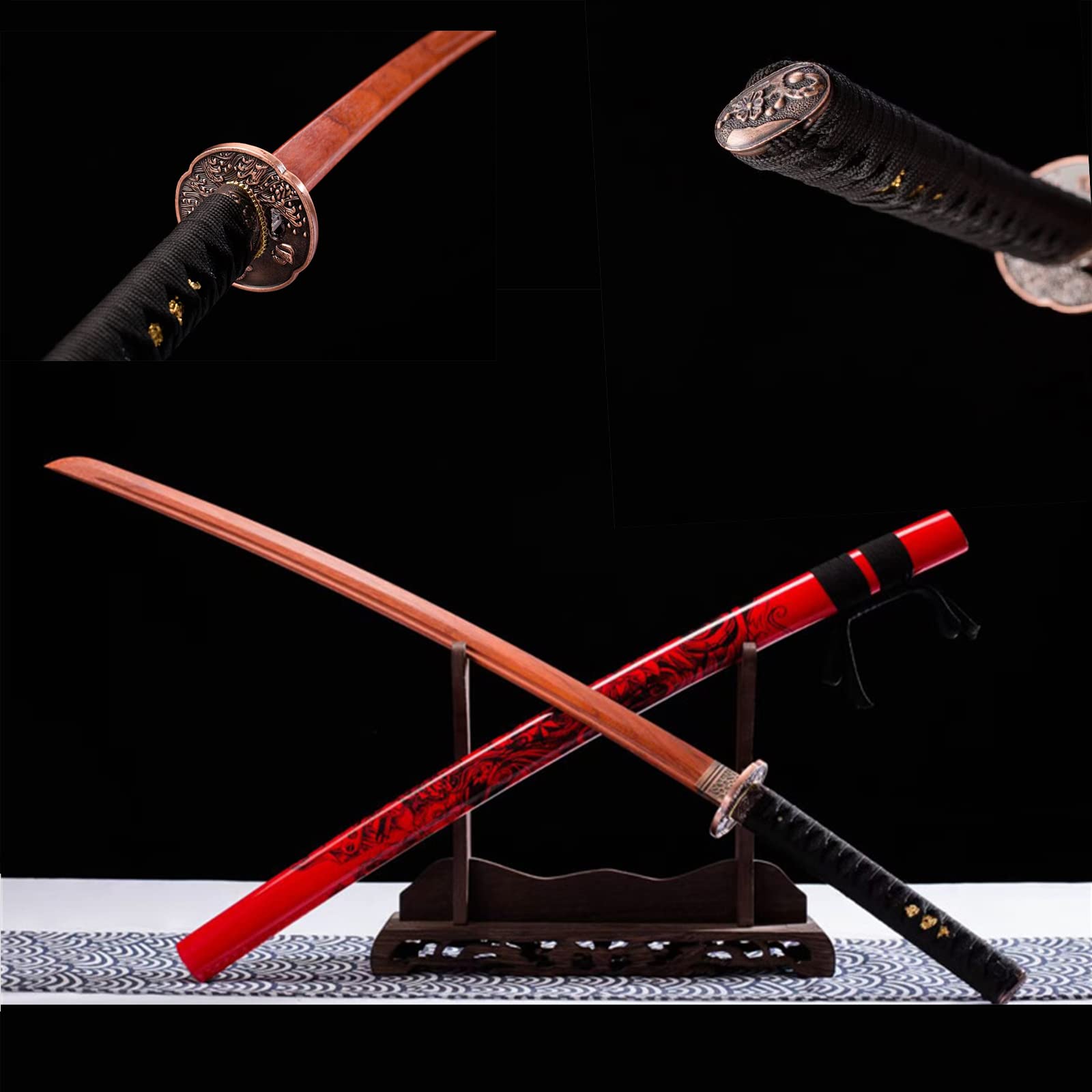 QYHSS Premium Mahogany Samurai Sword,103cm Wooden Katana, Solid